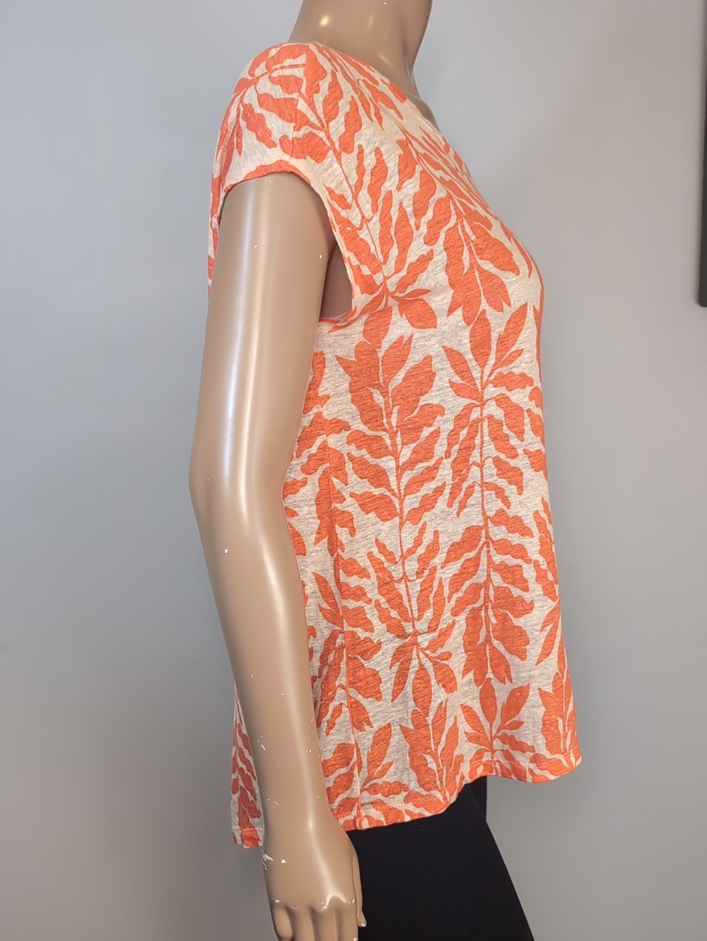 Rachel Zoe Linen Tropical Leaf Print Button Back Top Womens Size Large Orange - Picture 8 of 9